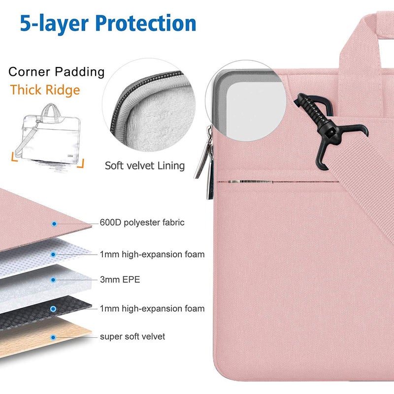 HSEOK Laptop Shoulder Bag 13 13.3 14 Inch Case Compatible with MacBook Pro 14 2025-2021 M4/M3/M2/M1, Mac Air/pro 13-13.3 Inch and Most Popular 13-14 Notebooks,Spill-Resistant Briefcase, Pink - Image 3